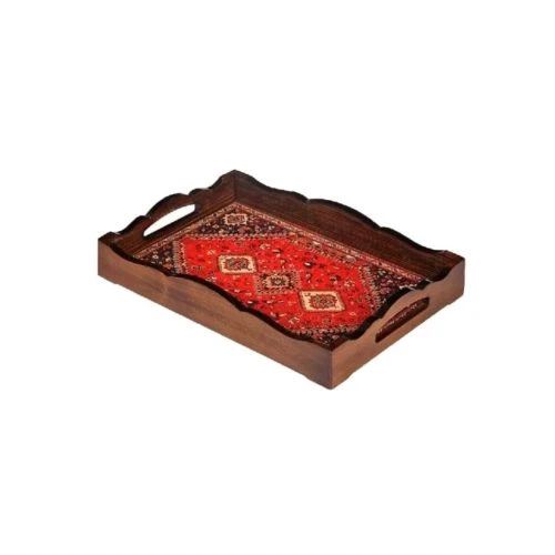 02601119-سینی دکوپاژ مستطیل کوچک 31در21سانت طرح گلیم-ماهد