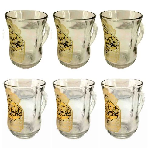 102529-استکان کمرباریک دسته دار بزرگ یاعلی ع-یازهرا س-6تایی