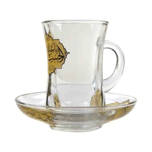 102545-استکان و نعلبکی کمرباریک دسته دار یا اباعبدالله الحسین-6تایی-12پارچه