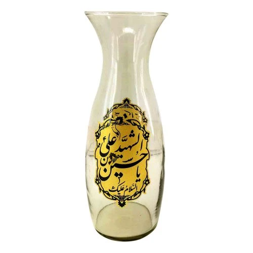 102546-گلدان شیشه ای قجری طرح مذهبی قطر6 ارتفاع17 سانت