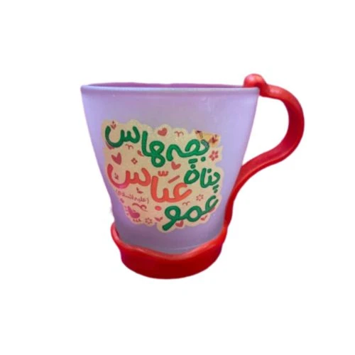 10278602-لیوان شیشه ای مات کودکانه عمو عباس قرمز-قطر دهانه 7 ارتفاع 7.5-دسته پلاستیکی رنگی جدا