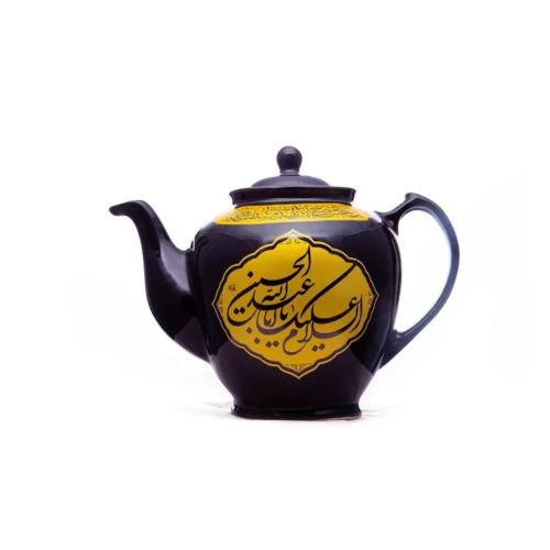 102805-قوری طرح مذهبی دو لیتری مشکی-یا حسین ع یا اباالفضل ع طلایی-2 لیتری