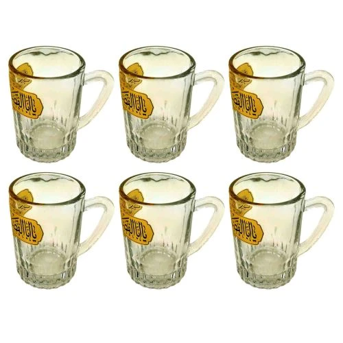 102936-استکان شیشه ای دسته دار مذهبی مدل نیل قطاری طرح السلام علیک یا اباالفضل ع-۶تایی