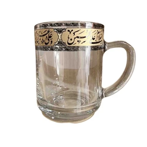 102937-نیم لیوان یا استکان مذهبی هیئتی دسته دار استوانه ای مدل چهار سلام-6تایی
