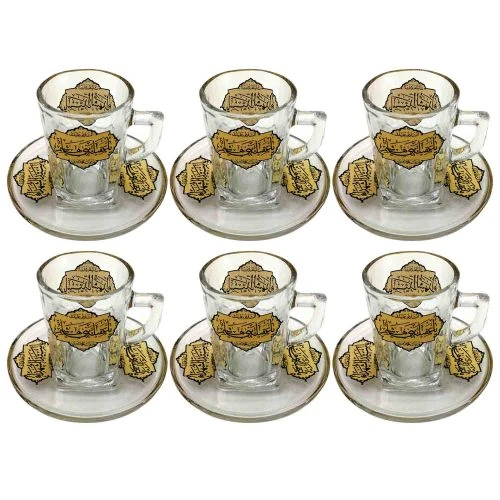 103054-استکان و نعلبکی دسته دار طرح ربعی-سیدالشهدا ع و عقیله بنی هاشم س-6تایی