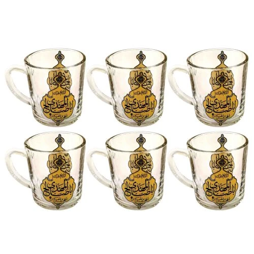 103223-نیم لیوان یا استکان مذهبی هیئتی دسته دار مدل تذهیب یا اباصالح المهدی عج-6تایی