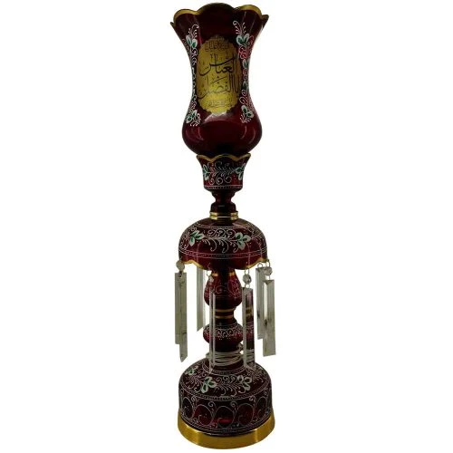 103226-لاله شمعدانی متوسط ارتفاع 64-قطر دهانه 15-قرمز یا حسین و یا عباس ع-کنار منبری هیئت