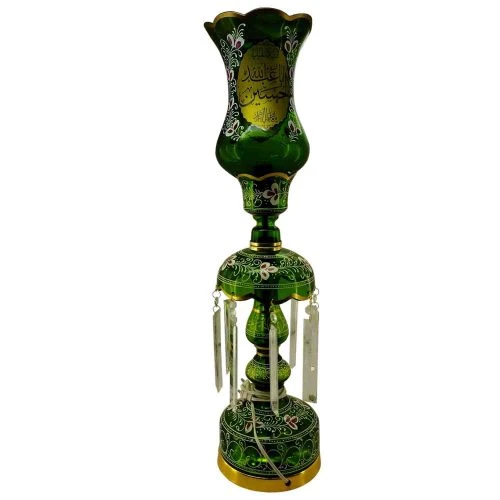 103228-لاله شمعدانی متوسط ارتفاع 64-قطر دهانه 15-سبز یا حسین و یا فاطمه س-کنار منبری هیئت