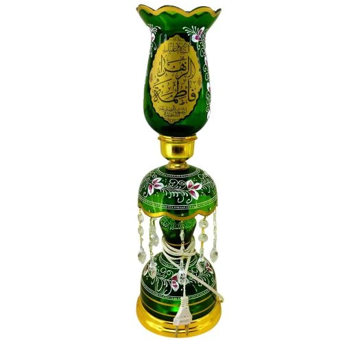 103266-لاله شمعدانی کوچک ارتفاع 46 قطر دهانه 11-سبز یا اباعبدالله الحسین ع و یا فاطمه الزهرا س-کنار منبری هیئت