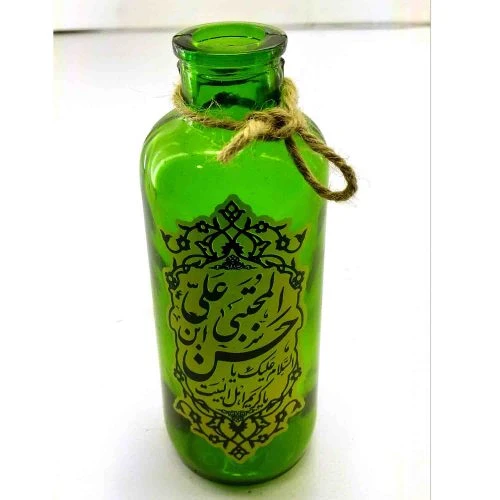103272-گلدان شیشه ای استوانه ای مذهبی سبز یا حسن بن علی المجتبی ع قطر6 ارتفاع18 سانت
