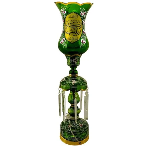 103333-لاله شمعدانی متوسط ارتفاع 64-قطر دهانه 15-سبز یا حسین و یا زینب س-کنار منبری هیئت