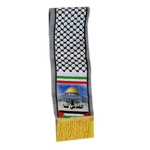 103383-چفیه شالی فلامنت چاپدار فلسطین و مسجد الاقصی با عبارت القدس لنا-125در13 سانت