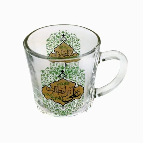 103565-نیم لیوان یا استکان مذهبی هیئتی دسته دار 6تایی-ارتفاع 8 قطر دهانه 6.5-یا امیرالمومنین ایها الصراط المستقیم