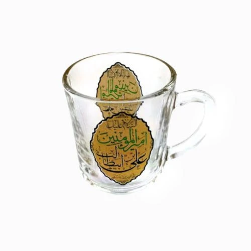 103566-نیم لیوان یا استکان مذهبی هیئتی دسته دار 6تایی-ارتفاع 8 قطر دهانه 6.5-یا امیرالمومنین علی بن ابیطالب ع