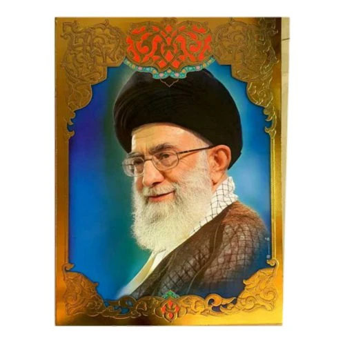 20225107-تابلو شاسی 35در50 طلاکوب رهبری زمینه آبی چهره کامل