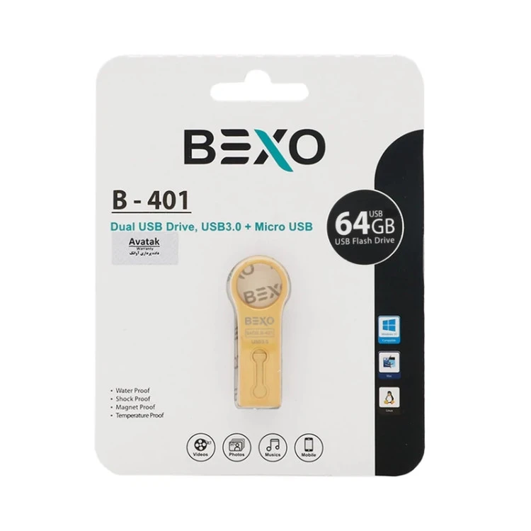 BEXO B-401 USB3.0 Otg Flash Memory-64GB (گارانتی داده پردازی آواتک) طلایی