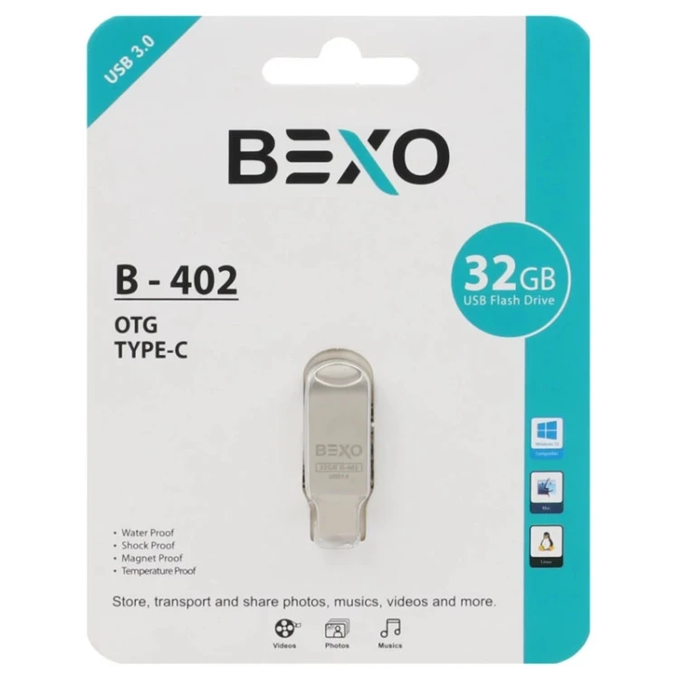 BEXO B-402 USB3.0 Type-c Otg Flash Memory-32GB (گارانتی داده پردازی آواتک) نقره ای