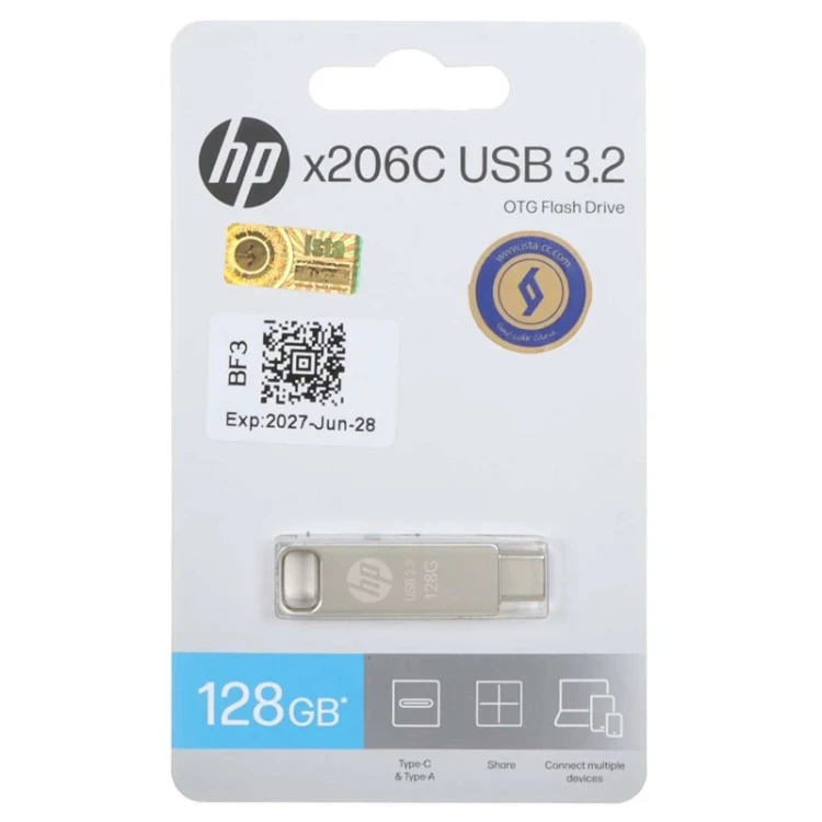 HP X206C USB3.2 Type-C Flash Memory - 128GB (گارانتی حافظه طلایی ایستا)