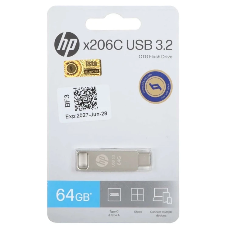HP X206C USB3.2 Type-C Flash Memory - 64GB (گارانتی حافظه طلایی ایستا)
