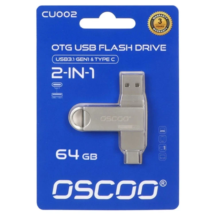 OSCOO CU002 USB3.1 USB OTG Flash Memory - 64GB نقره ای