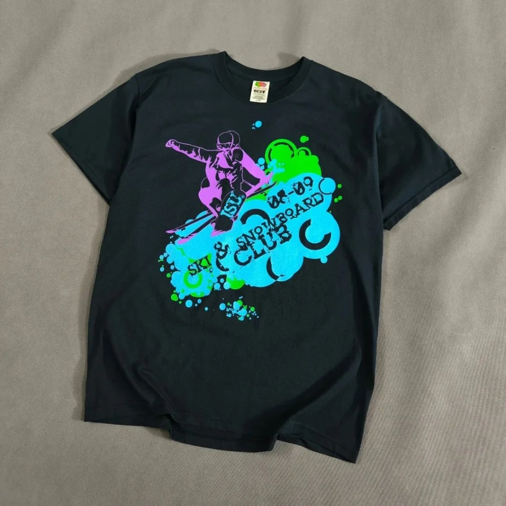 🧡 SIZE L-M  تیشرت اورجینال   برند معتبر FRUIT OF THE LOOM مدل SKI & SNOWBOARD