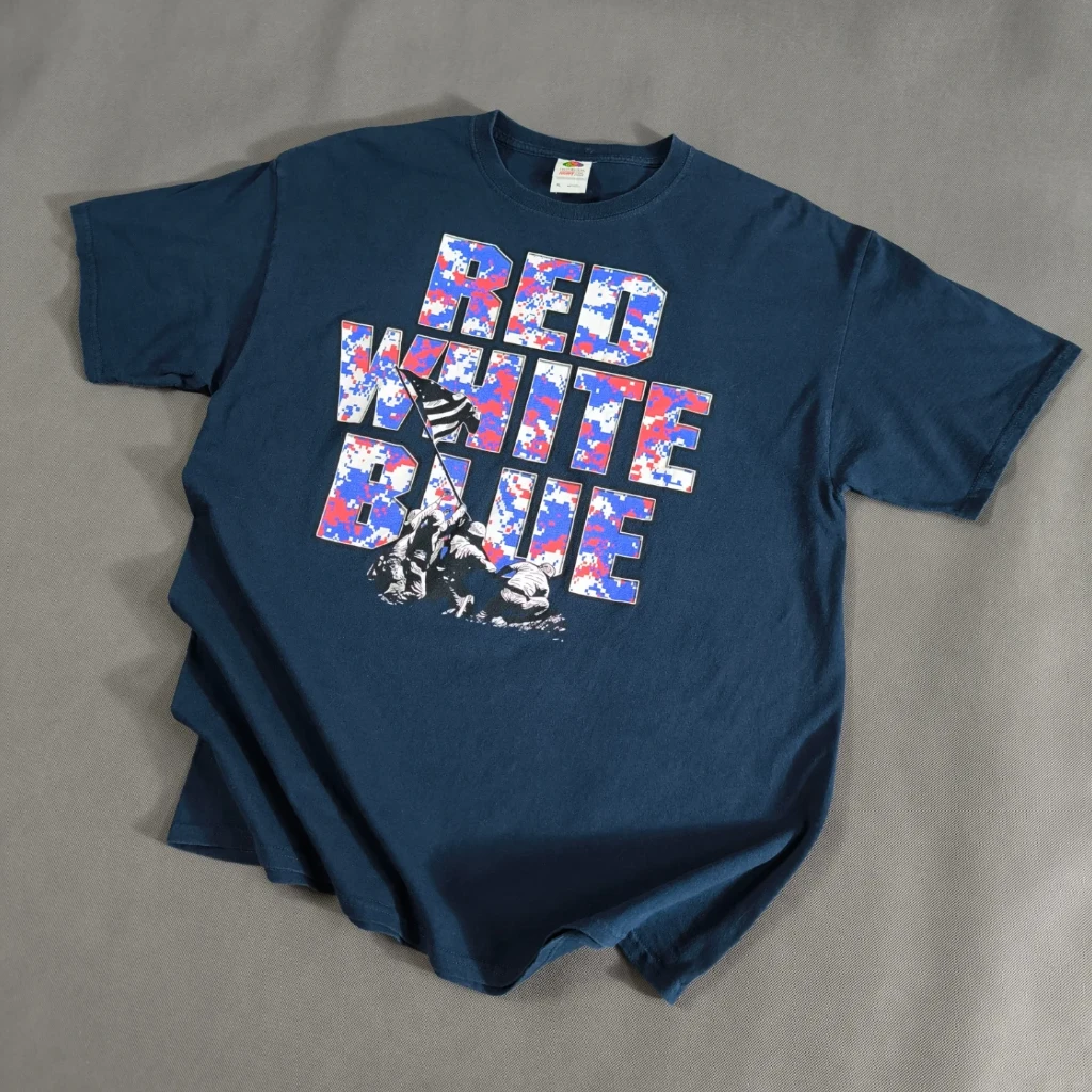 SIZE L-XL  تیشرت اورجینال   برند معتبر FRUIT OF THE LOOM امریکا مدل RED-WHITE-BLUE