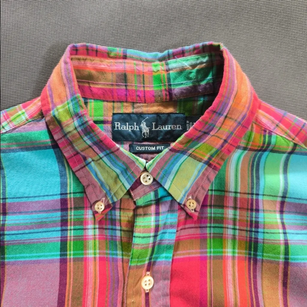 🧡 SIZE M-L   پیراهن نخی چهارخونه مردانه آستین کوتاه   اورجینال برند معتبر RALPH LAUREN امریکا مدل Custom Fit