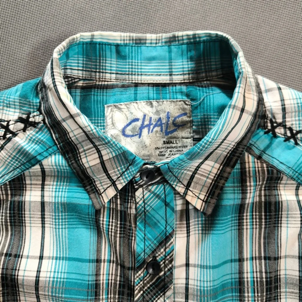🧡 SIZE S-M   پیراهن نخی چهارخونه آستین کوتاه  اورجینال برند CHALC امریکا