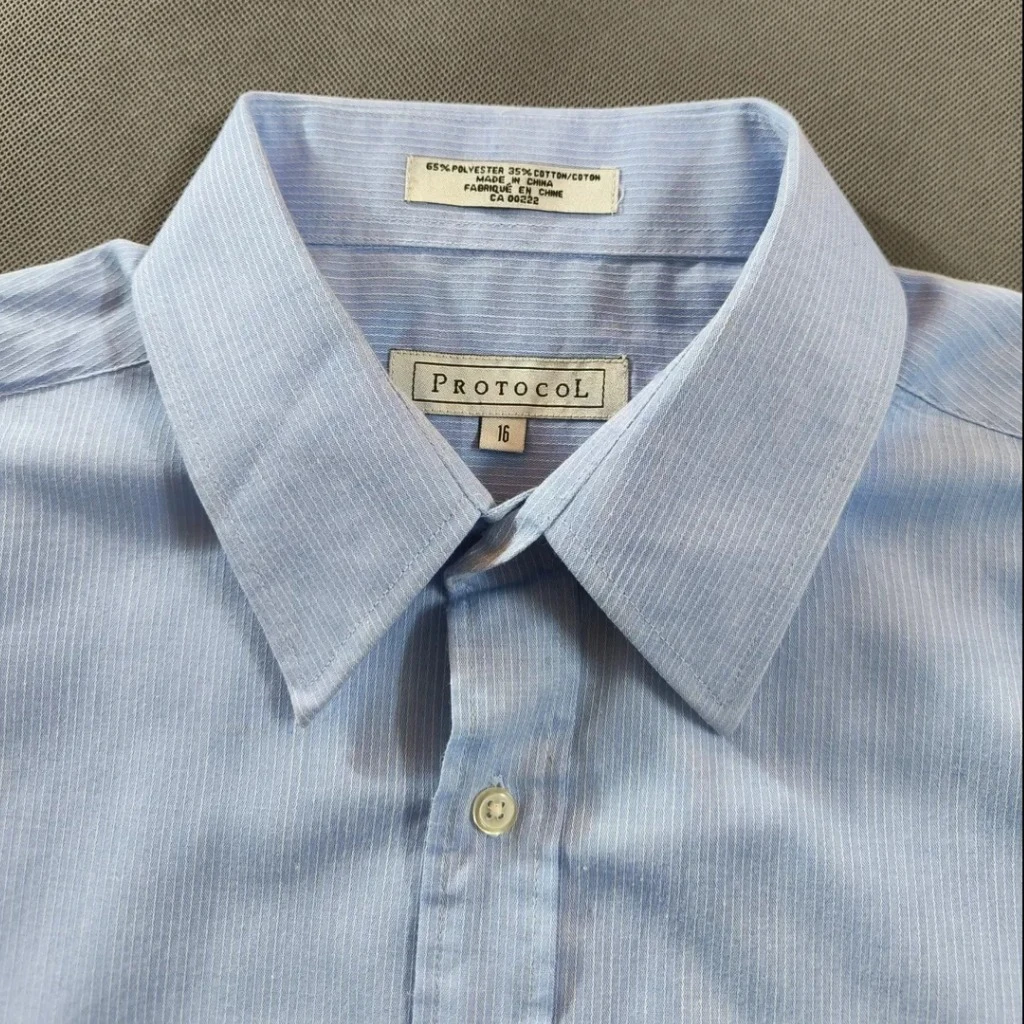 🧡 SIZE XL-L  پیراهن نخی مردانه آستین کوتاه اورجینال برند PROTOCOL به سفارش کانادا مدل راه راه ریز