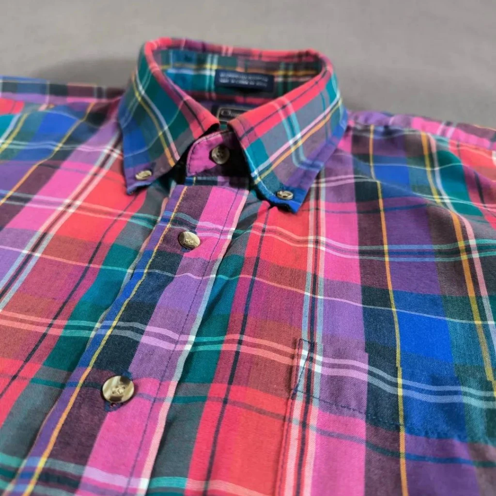 🧡 SIZE XL-L   پیراهن نخی چهارخونه مردانه آستین کوتاه   اورجینال برند معتبر CHAPEL HILL امریکا مدل BY STOCK