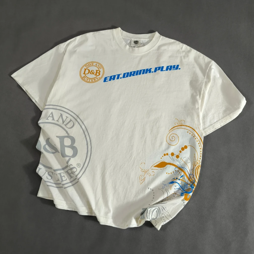 SIZE XXL-XL  تیشرت لش اورجینال   برند معتبر Dave & Buster's امریکا مدل EAT-DRINK-PLAY