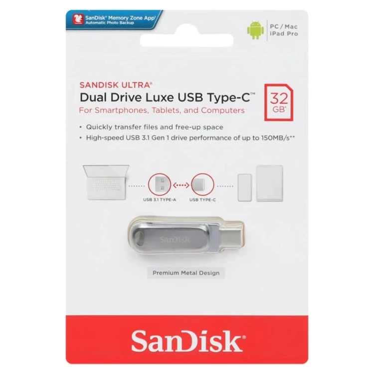 SanDisk Ultra Dual Drive Luxe USB Type-C USB3.1 Flash Memory - 32GB (گارانتی سازگار ارقام)