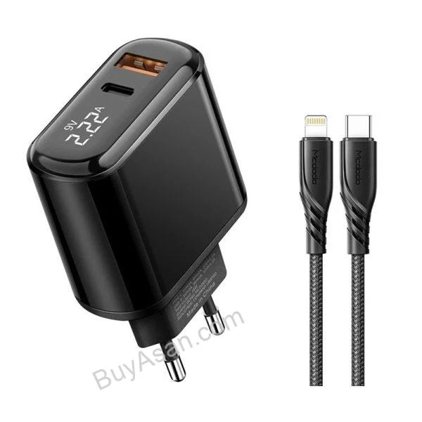 آداپتور شارژ فست 20 وات مک‌دودو مدل CH-7171 به‌همراه کابل Type-C به Lightning
