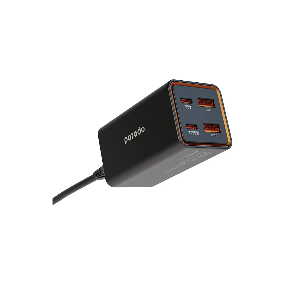 آداپتور شارژر 4 پورت رو میزی پرودو مدل Porodo GaN 4 Ports Desktop Charger PD-FWCH014 توان 65W