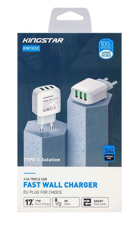 آداپتور و کابل شارژ KINGSTAR مدل KW163C – سه پورت USB