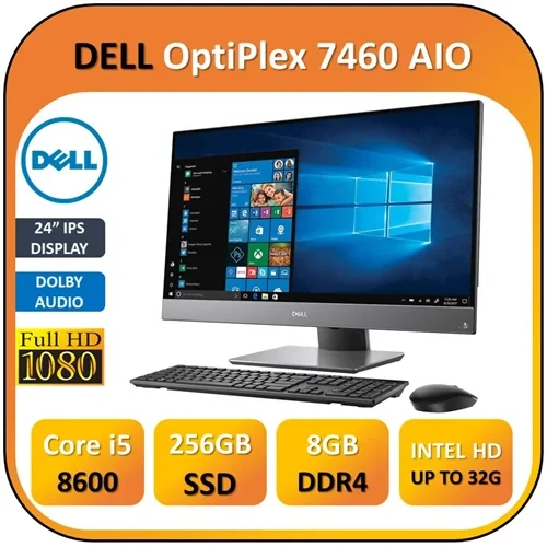 آل این وان استوک دل 24 اینچ USED STOCK ALLINONE DELL OptiPlex 7460 AIO/ CPU Core i5 8500/RAM 8/ 256G SSD