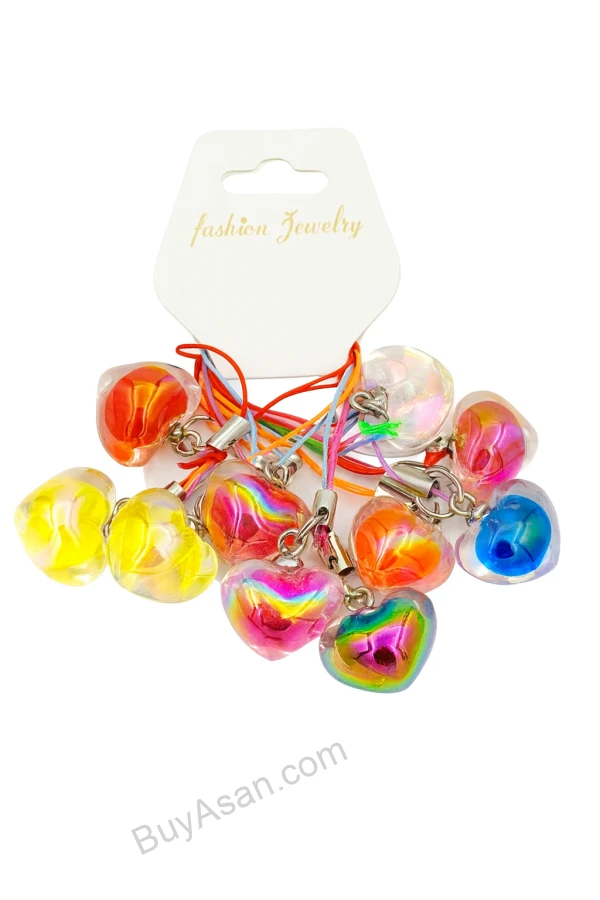 آویز قلبی رنگی موبایل و جاکلیدی – پک 10 عددی (شفاف / مات)