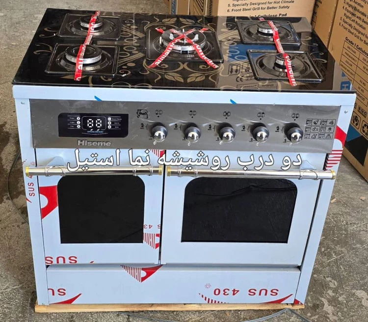 اجاق گاز طرح فر دو درب نما استیل رو شیشه مدلu