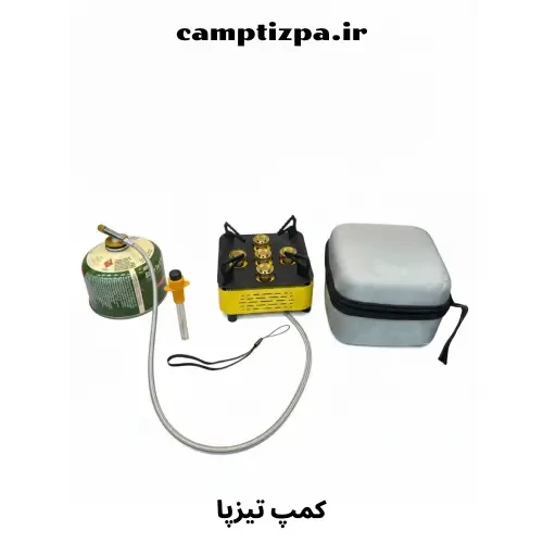 اجاق گاز ۵ شعله کوهنوردی و کمپینگ شلنگ‌دار و فندک‌دار مربعی