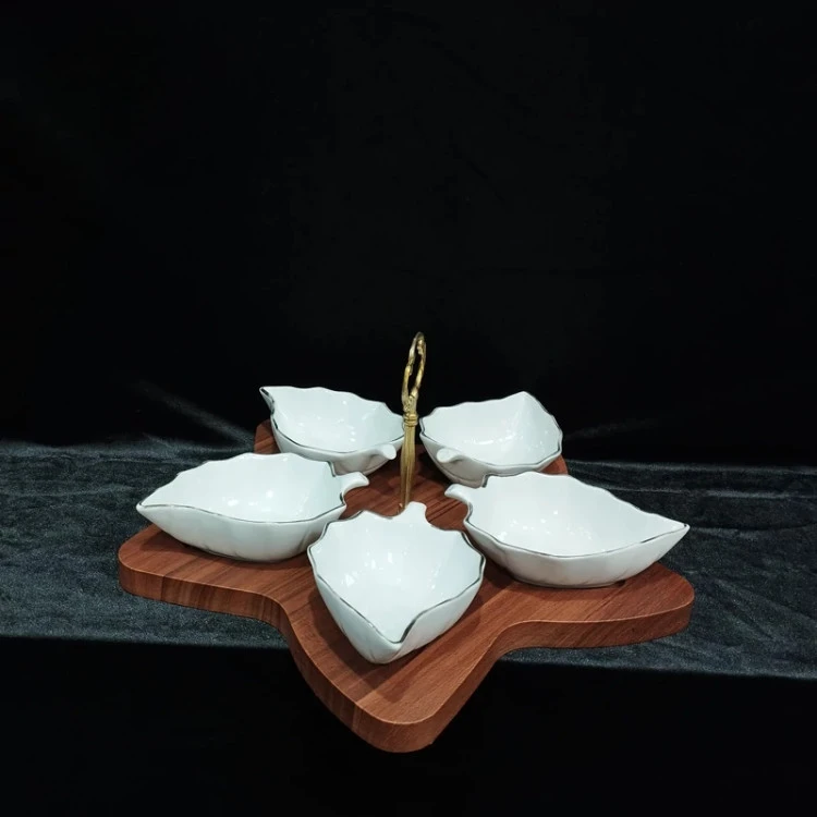 اردوخوری برگ 5 خانه خط طلا لیمون چینی