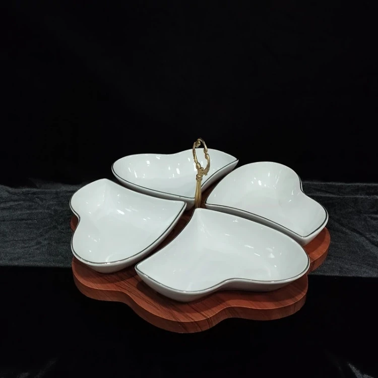 اردوخوری قلبی 4 خانه خط طلا لیمون چینی
