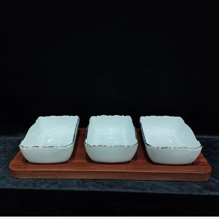 اردوخوری مستطیل موج 3 خانه خط طلا 328