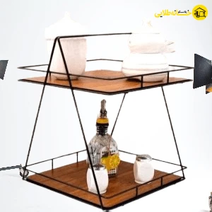 استند مشکی2طبقه بزرگ مربع گلین کف چوب