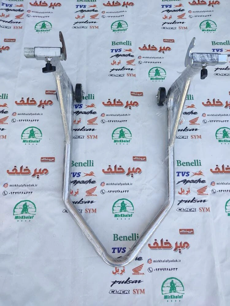 استند چرخ دار (جک) چرخ عقب انواع موتورسیکلت ضخیم استیل نقره ای