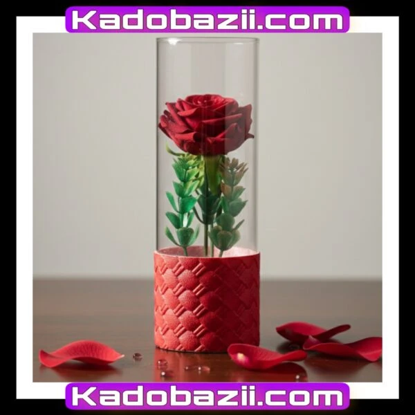 استوانه شیشه‌ای گل رز مدل «رویای سرخ»؛ مینیمال و مدرن