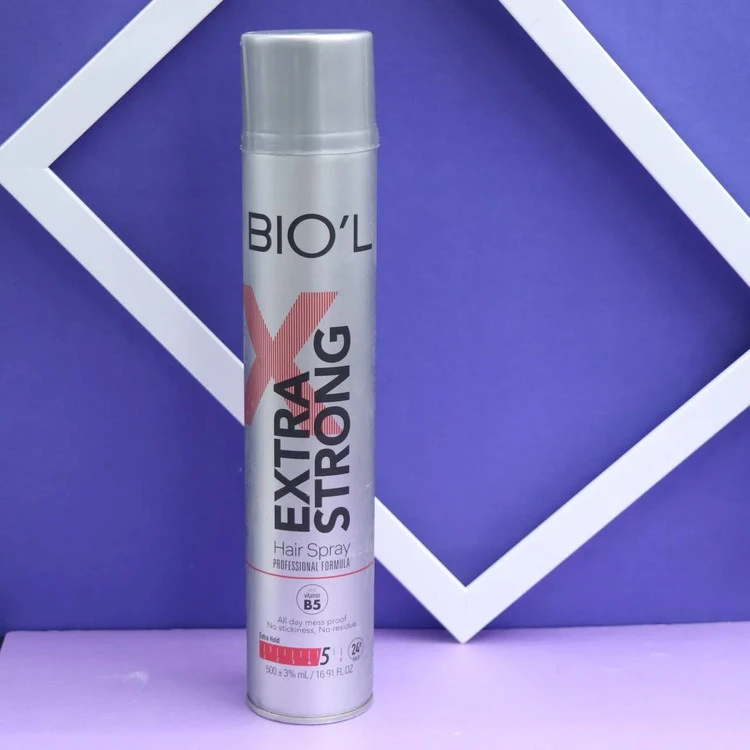 اسپری حالت‌دهنده مو بیول EXTRA STRONG حجم 500 میل، نگهداری قوی و ماندگاری 24 ساعته