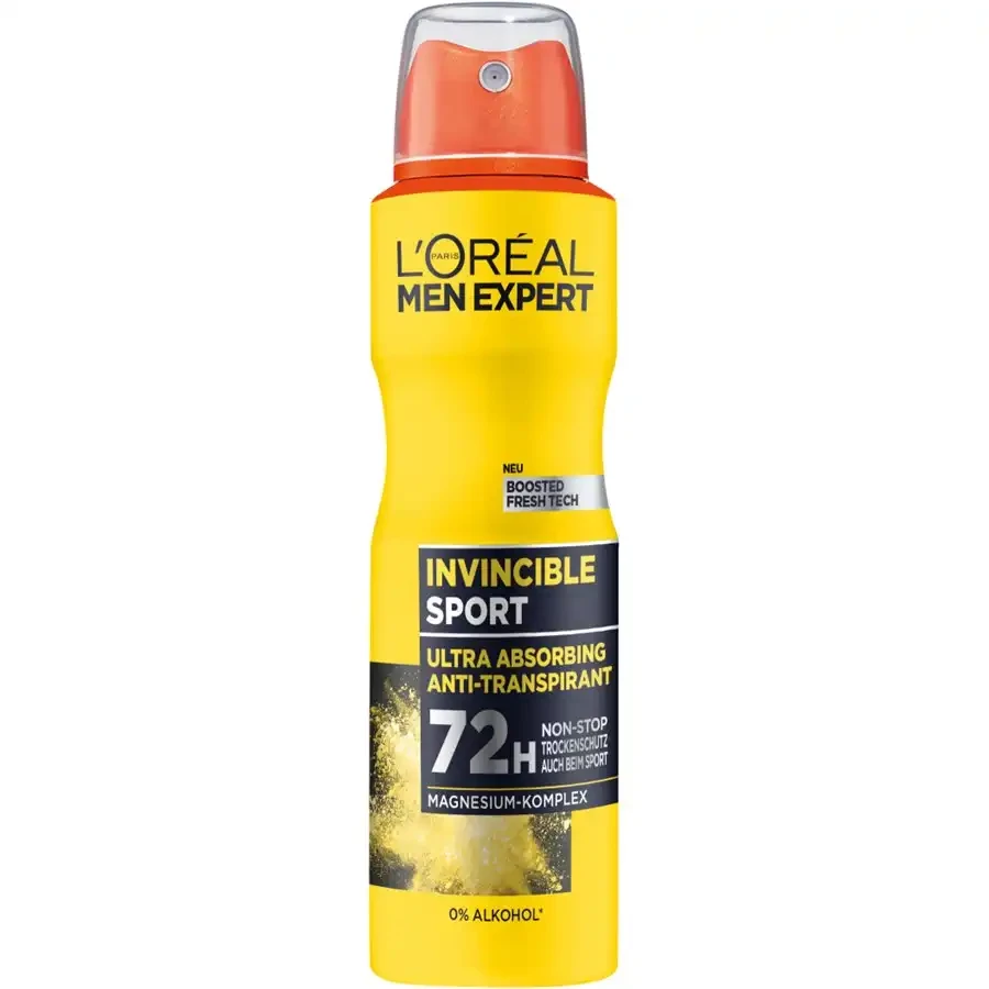 اسپری دئودورانت لورال Loreal مردانه زرد مدل Invincible Sport حجم 250 میل اصل و اورجینال
