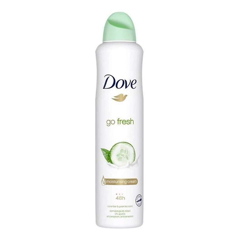 اسپری ضد تعریق ۴۸ ساعته داو مدل go fresh با رایحه خیار و چای سبز ۲۵۰ میل