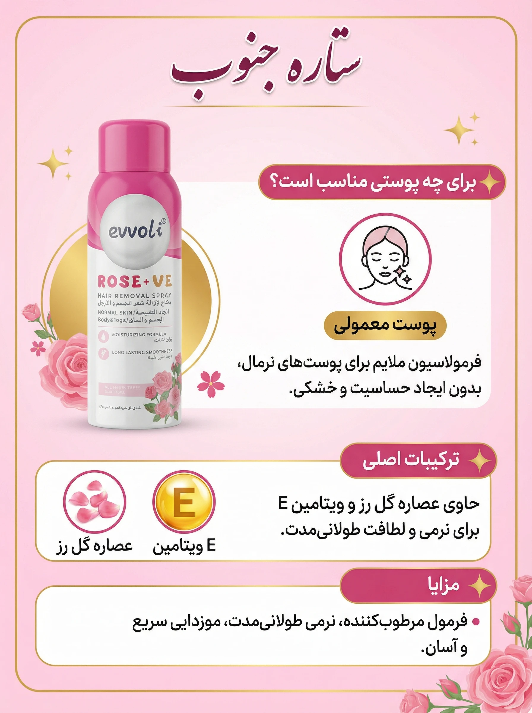 اسپری موبر رز + ویتامین E از برند evvoli