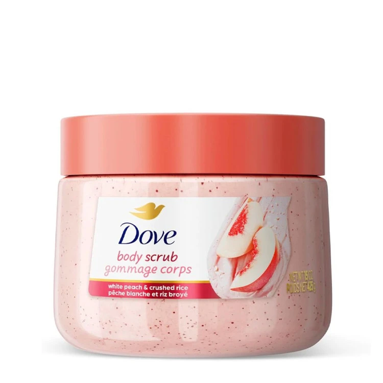 اسکراب بدن داو مدل هلو سفید و برنج خردشدهDove Body Scrub White Peach & Crushed Rice